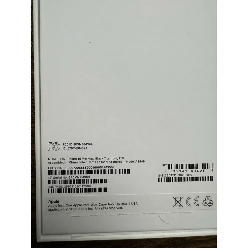 Empty Apple iPhone 15 Titanium 1TB Box - Box & Booklet Only